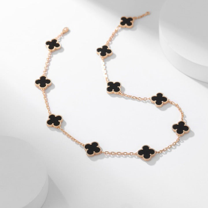 [Cadisa]CLOVER 10 MOTIFS ONYX NECKLACE