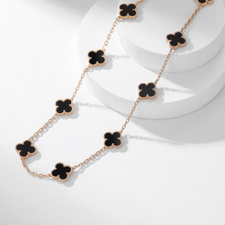 [Cadisa]CLOVER 10 MOTIFS ONYX NECKLACE