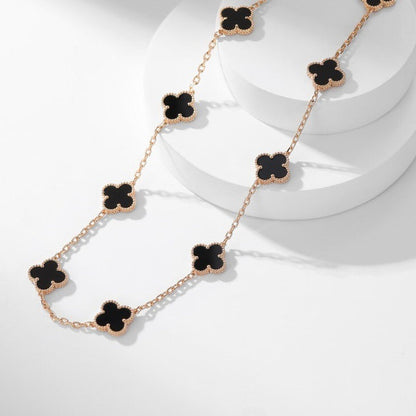 [Cadisa]CLOVER 10 MOTIFS ONYX NECKLACE