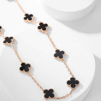 [Cadisa]CLOVER 10 MOTIFS ONYX NECKLACE