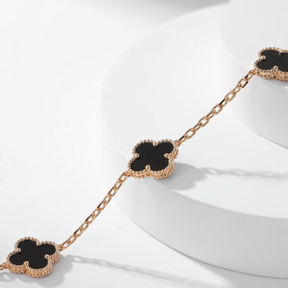 [Cadisa]CLOVER 10 MOTIFS ONYX NECKLACE