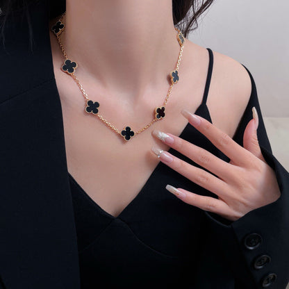 [Cadisa]CLOVER 10 MOTIFS ONYX NECKLACE