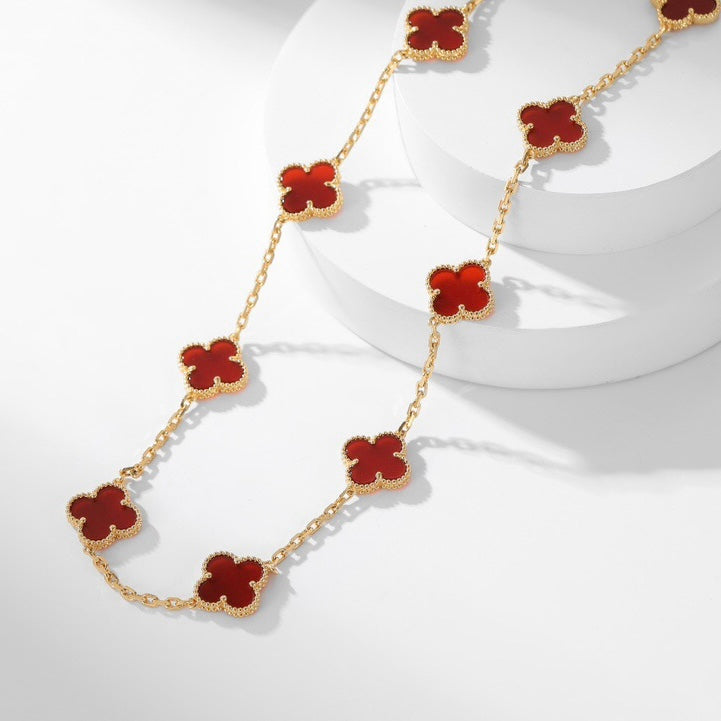[Cadisa]CLOVER 10 MOTIFS CARNELIAN NECKLACE
