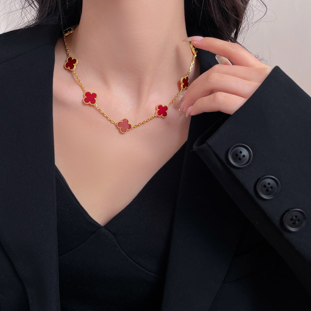[Cadisa]CLOVER 10 MOTIFS CARNELIAN NECKLACE