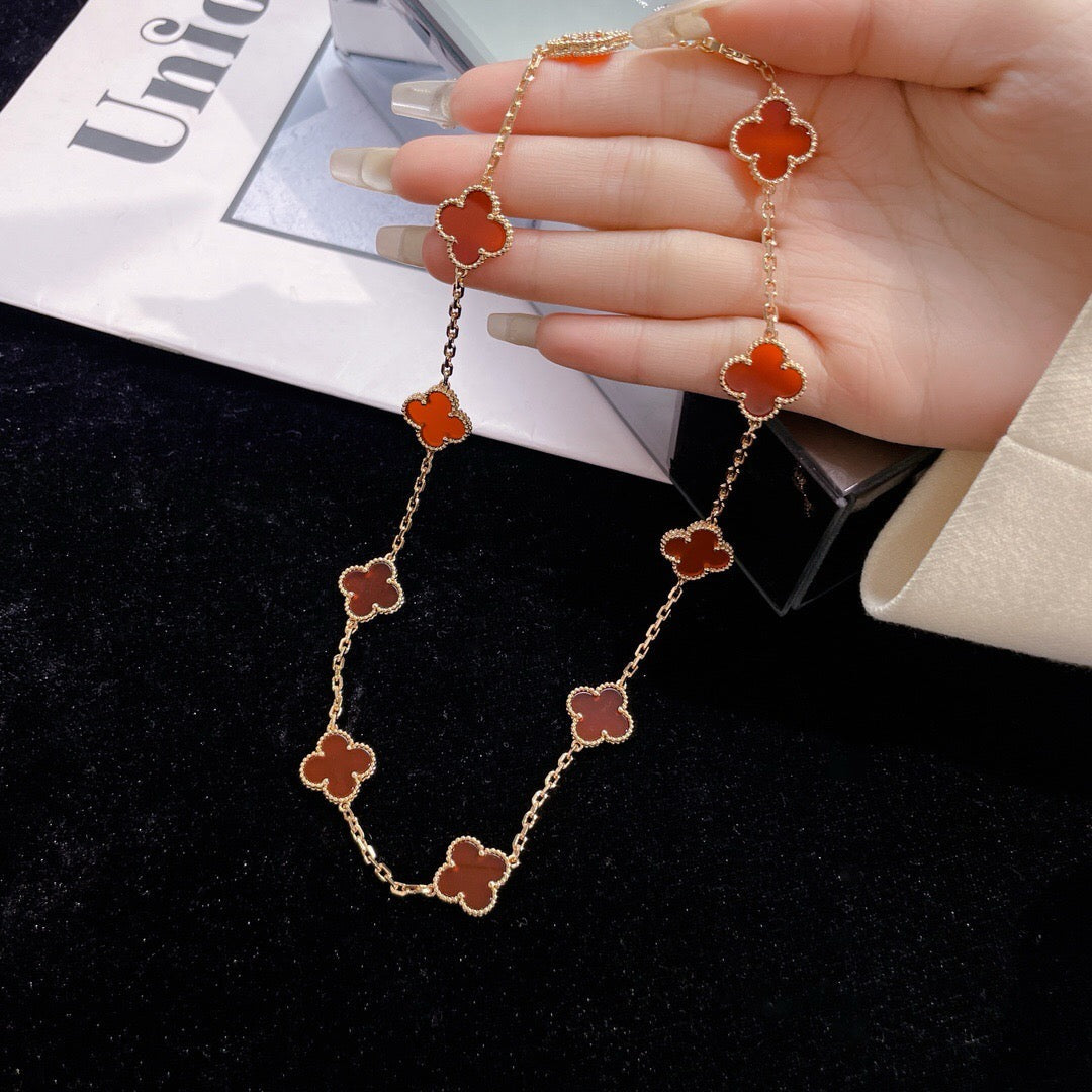 [Cadisa]CLOVER 10 MOTIFS CARNELIAN NECKLACE