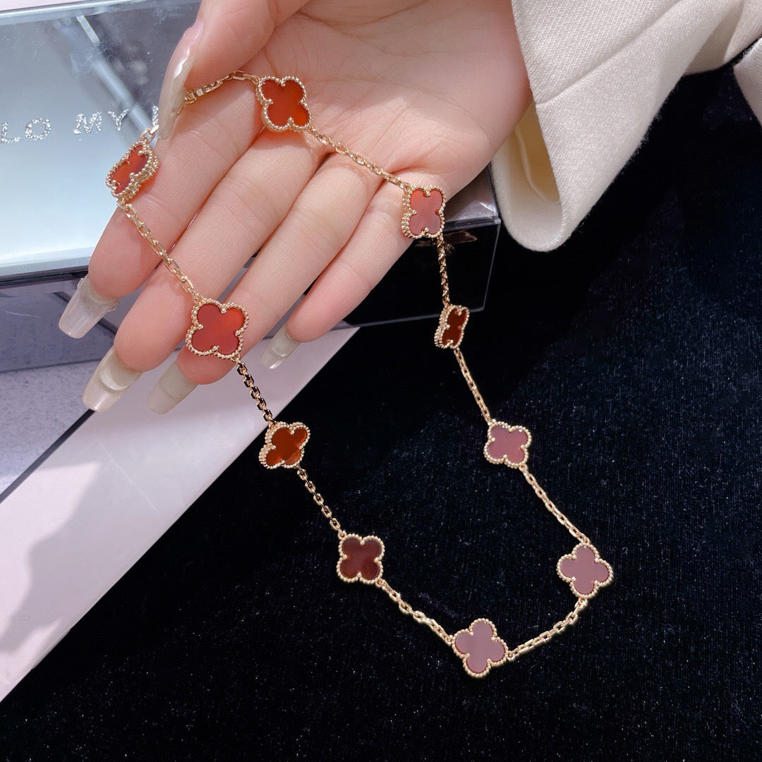 [Cadisa]CLOVER 10 MOTIFS CARNELIAN NECKLACE