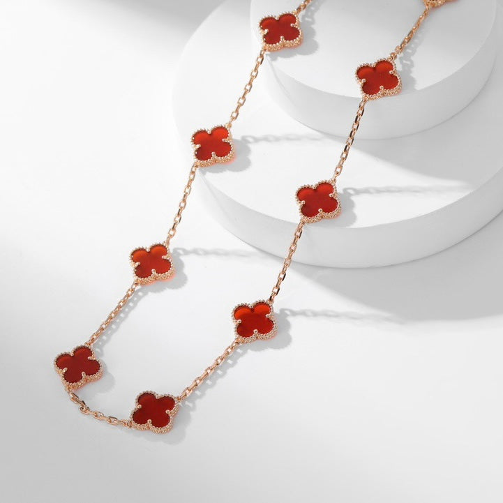 [Cadisa]CLOVER 10 MOTIFS CARNELIAN NECKLACE