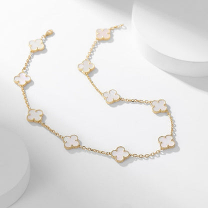 [Cadisa]CLOVER 10 MOTIFS WHITE MOTHER OF PEARL NECKLACE