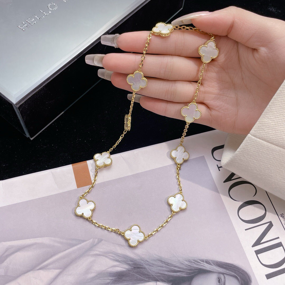 [Cadisa]CLOVER 10 MOTIFS WHITE MOTHER OF PEARL NECKLACE