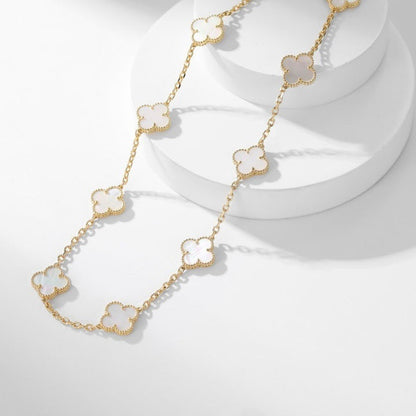 [Cadisa]CLOVER 10 MOTIFS WHITE MOTHER OF PEARL NECKLACE
