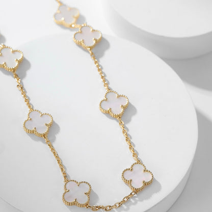 [Cadisa]CLOVER 10 MOTIFS WHITE MOTHER OF PEARL NECKLACE