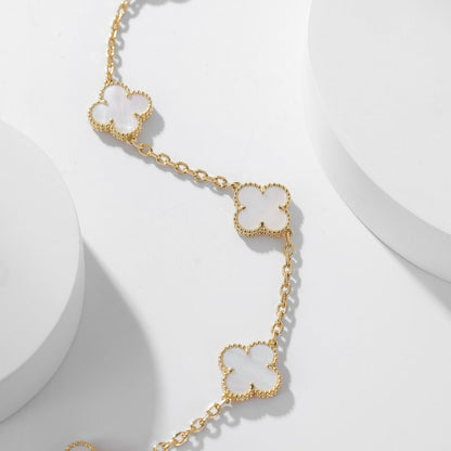 [Cadisa]CLOVER 10 MOTIFS WHITE MOTHER OF PEARL NECKLACE