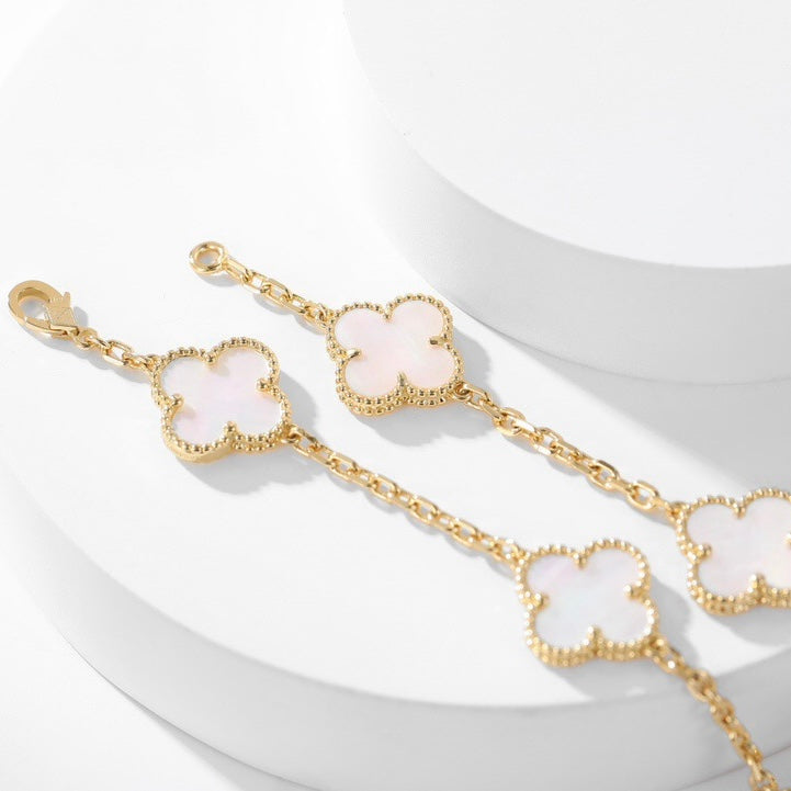 [Cadisa]CLOVER 10 MOTIFS WHITE MOTHER OF PEARL NECKLACE