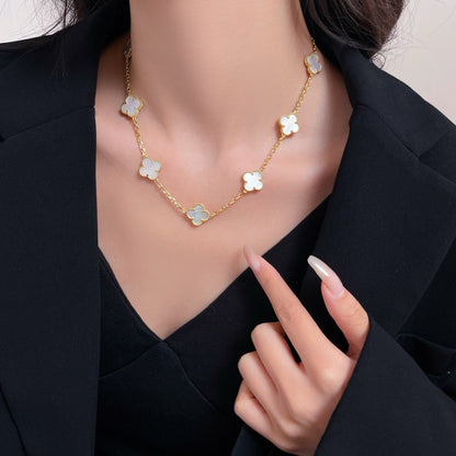 [Cadisa]CLOVER 10 MOTIFS WHITE MOTHER OF PEARL NECKLACE