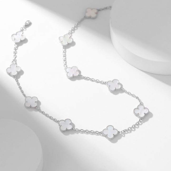 [Cadisa]CLOVER 10 MOTIFS WHITE MOTHER OF PEARL NECKLACE