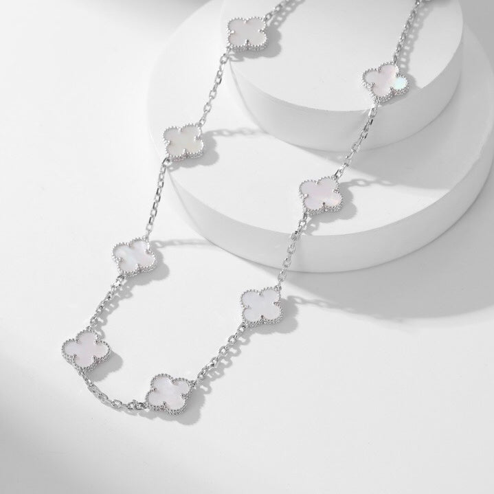 [Cadisa]CLOVER 10 MOTIFS WHITE MOTHER OF PEARL NECKLACE