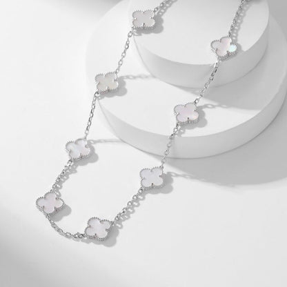 [Cadisa]CLOVER 10 MOTIFS WHITE MOTHER OF PEARL NECKLACE
