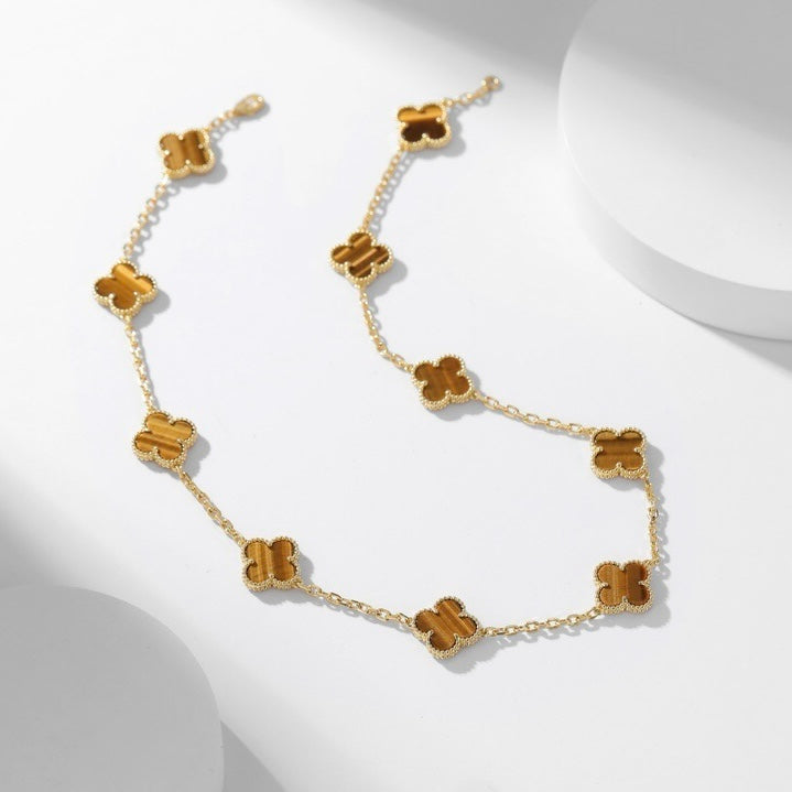 [Cadisa]CLOVER 10 MOTIFS TIGER EYE NECKLACE