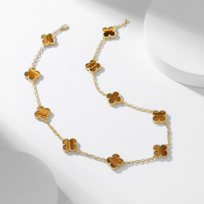 [Cadisa]CLOVER 10 MOTIFS TIGER EYE NECKLACE