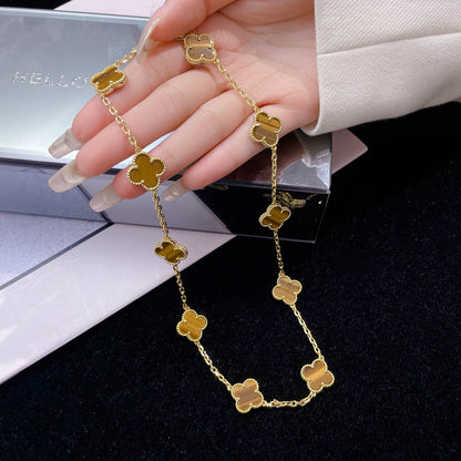 [Cadisa]CLOVER 10 MOTIFS TIGER EYE NECKLACE