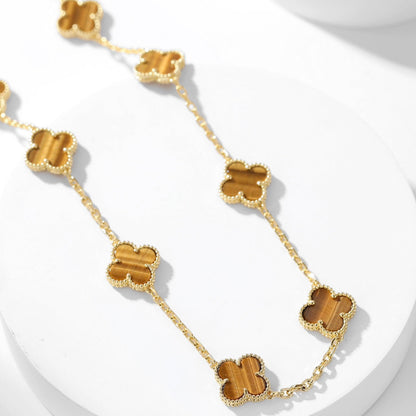 [Cadisa]CLOVER 10 MOTIFS TIGER EYE NECKLACE