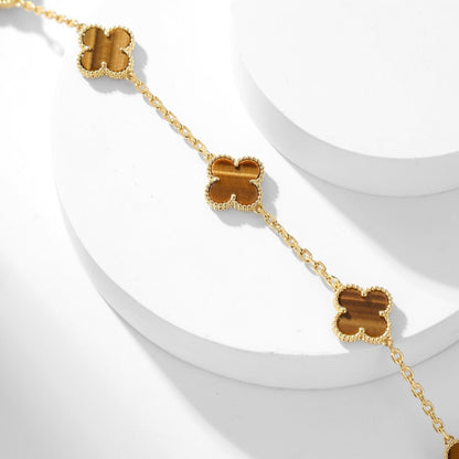 [Cadisa]CLOVER 10 MOTIFS TIGER EYE NECKLACE
