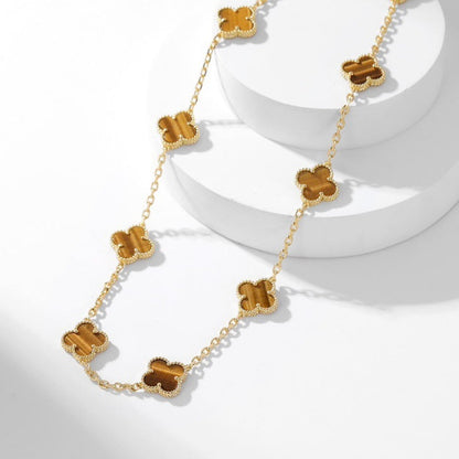 [Cadisa]CLOVER 10 MOTIFS TIGER EYE NECKLACE