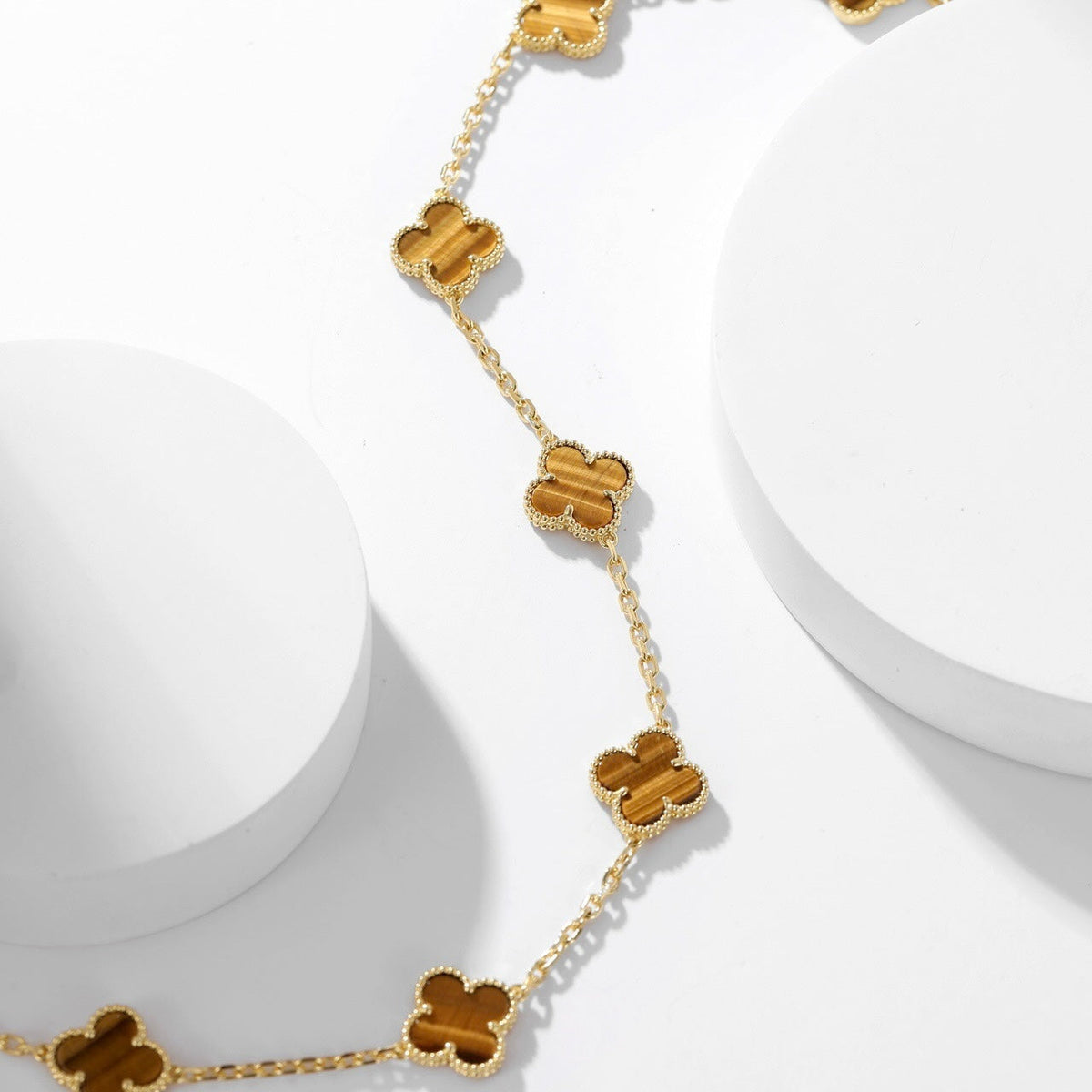 [Cadisa]CLOVER 10 MOTIFS TIGER EYE NECKLACE