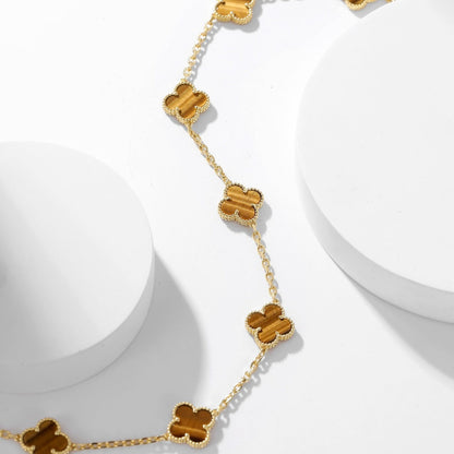 [Cadisa]CLOVER 10 MOTIFS TIGER EYE NECKLACE
