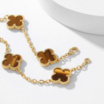 [Cadisa]CLOVER 10 MOTIFS TIGER EYE NECKLACE