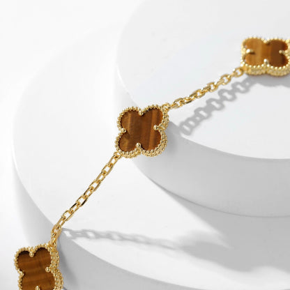 [Cadisa]CLOVER 10 MOTIFS TIGER EYE NECKLACE