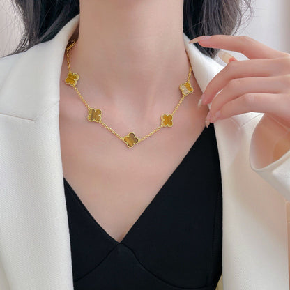 [Cadisa]CLOVER 10 MOTIFS TIGER EYE NECKLACE