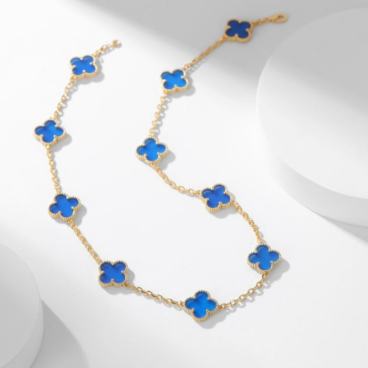 [Cadisa]CLOVER 10 MOTIFS BLUE AGATE NECKLACE