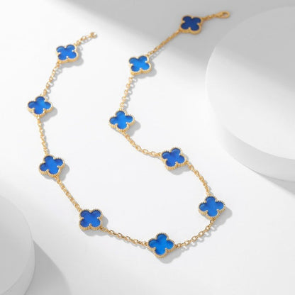 [Cadisa]CLOVER 10 MOTIFS BLUE AGATE NECKLACE