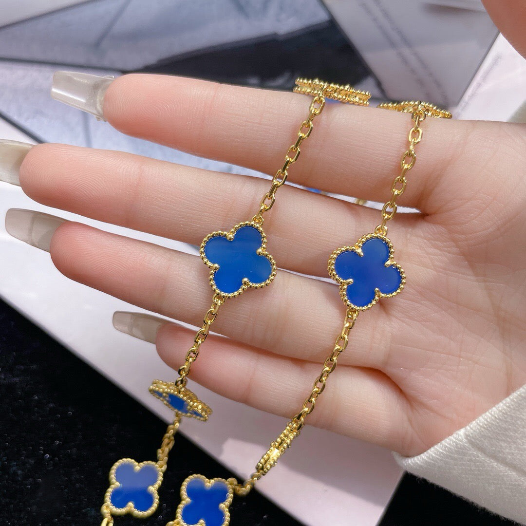 [Cadisa]CLOVER 10 MOTIFS BLUE AGATE NECKLACE