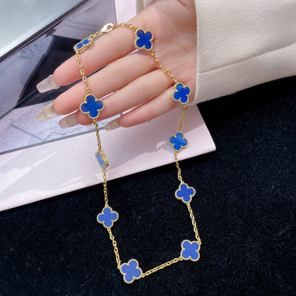 [Cadisa]CLOVER 10 MOTIFS BLUE AGATE NECKLACE