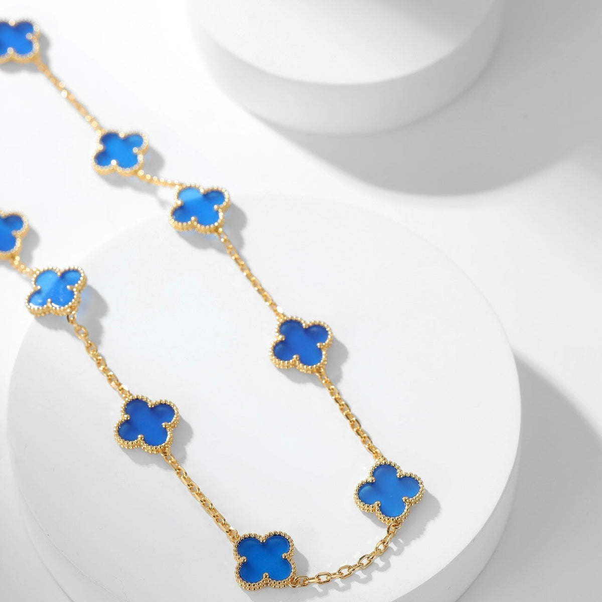 [Cadisa]CLOVER 10 MOTIFS BLUE AGATE NECKLACE