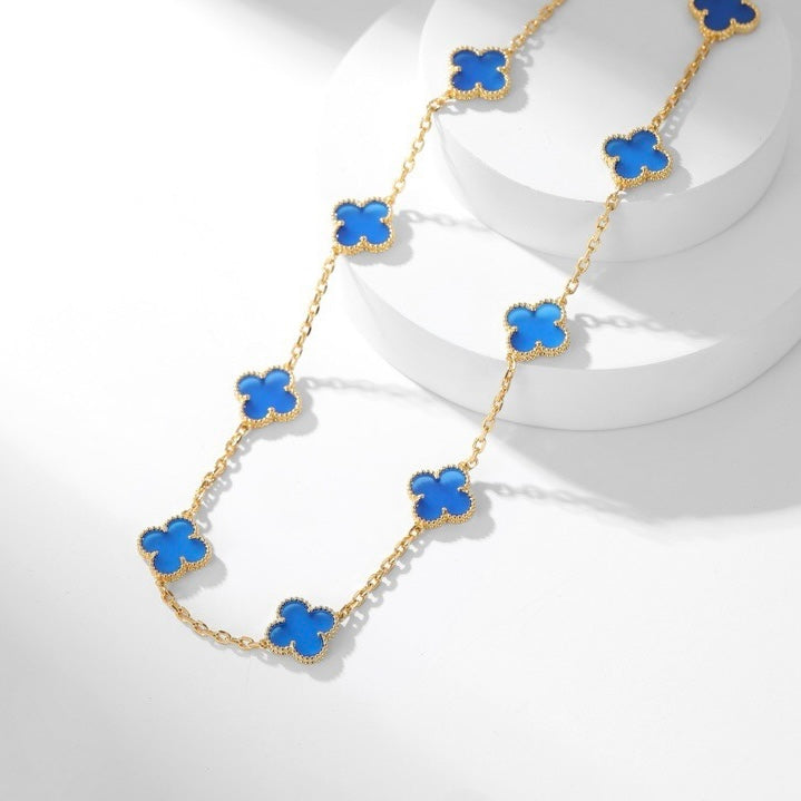 [Cadisa]CLOVER 10 MOTIFS BLUE AGATE NECKLACE