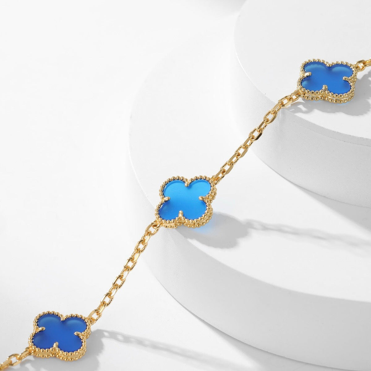 [Cadisa]CLOVER 10 MOTIFS BLUE AGATE NECKLACE