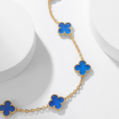 [Cadisa]CLOVER 10 MOTIFS BLUE AGATE NECKLACE