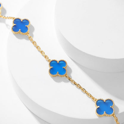 [Cadisa]CLOVER 10 MOTIFS BLUE AGATE NECKLACE