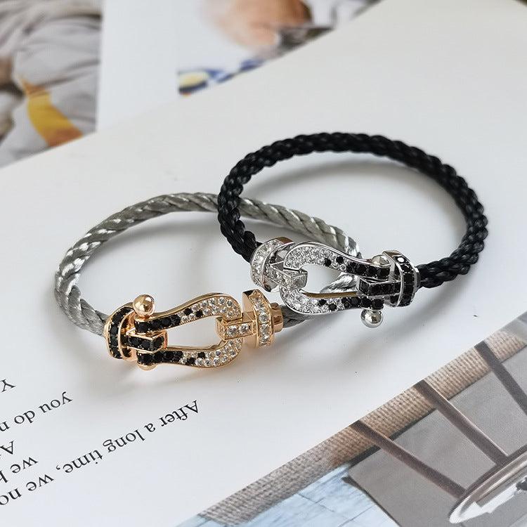 [Cadisa]FORCE LARGE HORSESHOE BLACK WHITE DIAMOND BRACELET ROSE GOLD