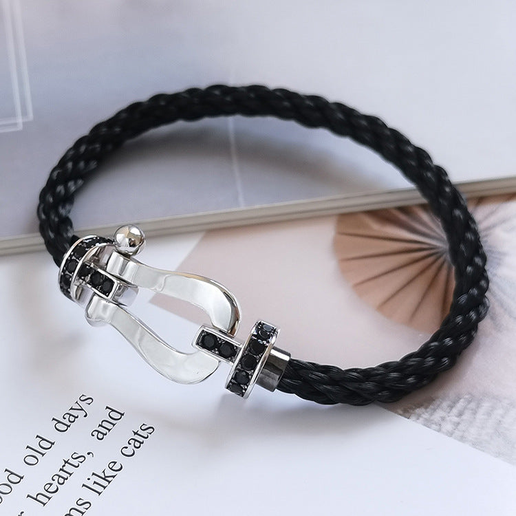 [Cadisa]FORCE LARGE HORSESHOE BLACK DIAMOND BRACELET SILVER