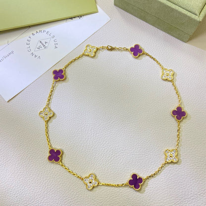[Cadisa]CLOVER 10 MOTIFS  PURPLE VIOLET DIAMOND NECKLACE