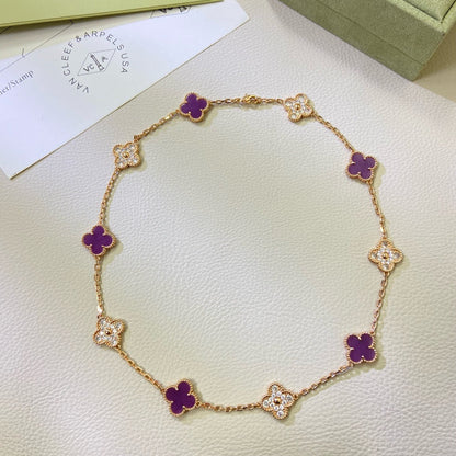 [Cadisa]CLOVER 10 MOTIFS  PURPLE VIOLET DIAMOND NECKLACE