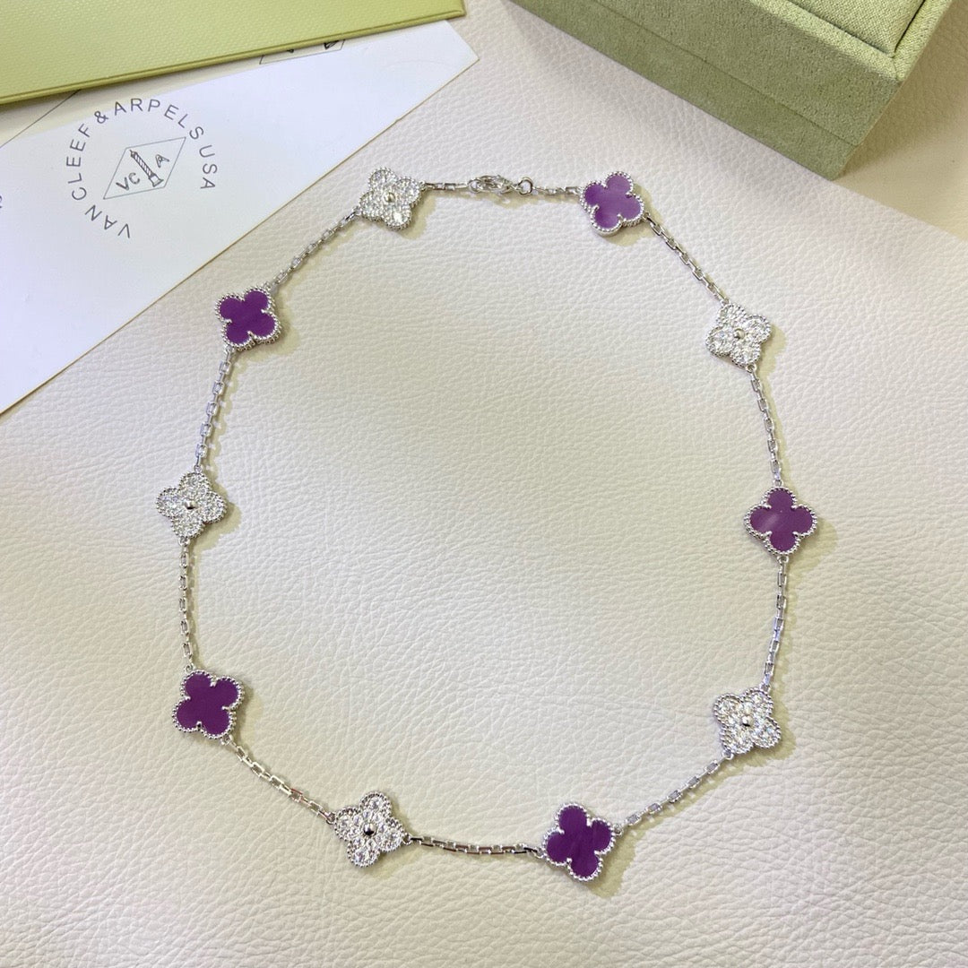 [Cadisa]CLOVER 10 MOTIFS  PURPLE VIOLET DIAMOND NECKLACE