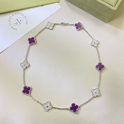 [Cadisa]CLOVER 10 MOTIFS  PURPLE VIOLET DIAMOND NECKLACE
