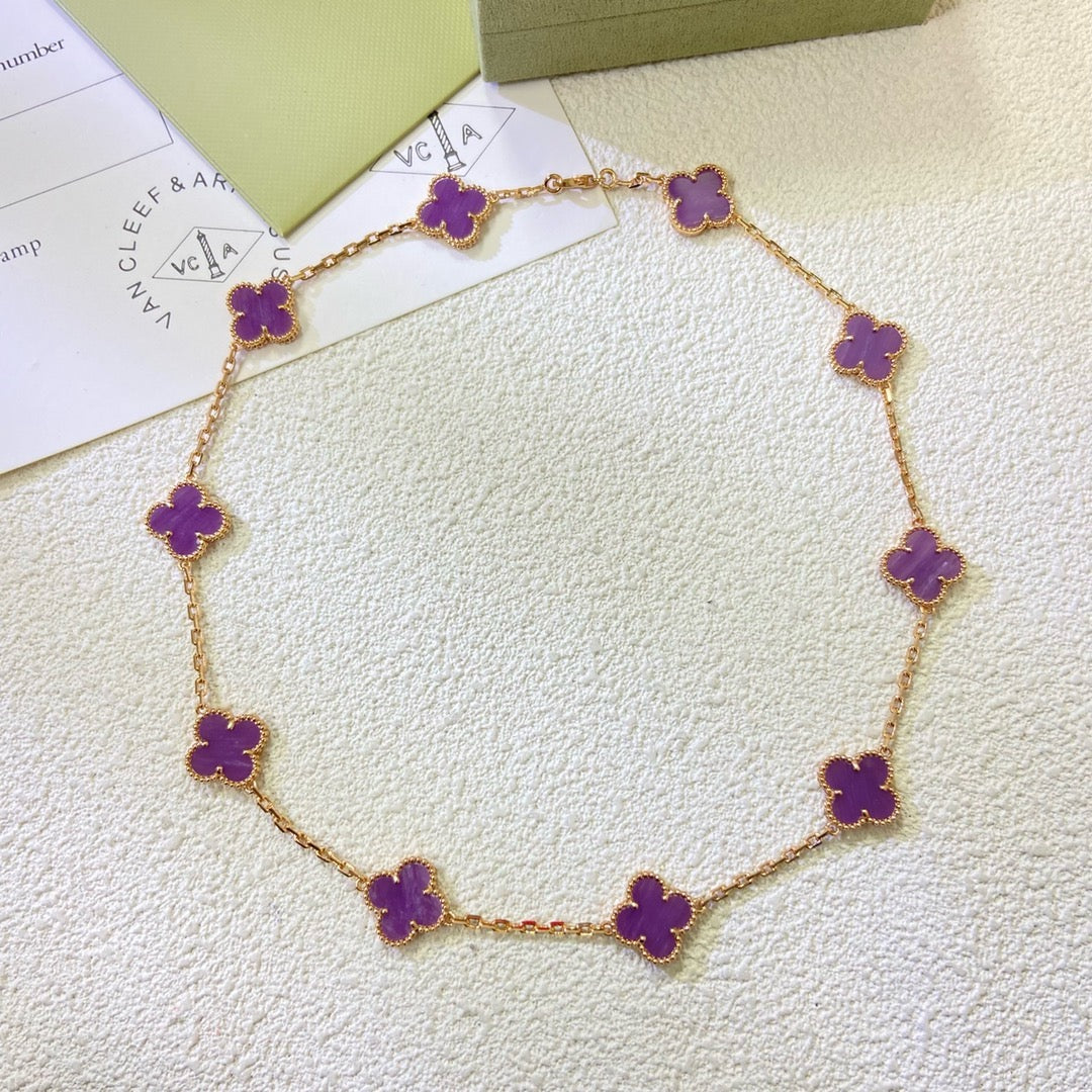 [Cadisa]CLOVER 10 MOTIFS  PURPLE VIOLET  NECKLACE