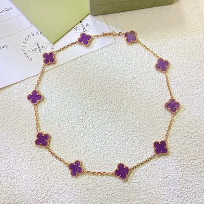 [Cadisa]CLOVER 10 MOTIFS  PURPLE VIOLET  NECKLACE