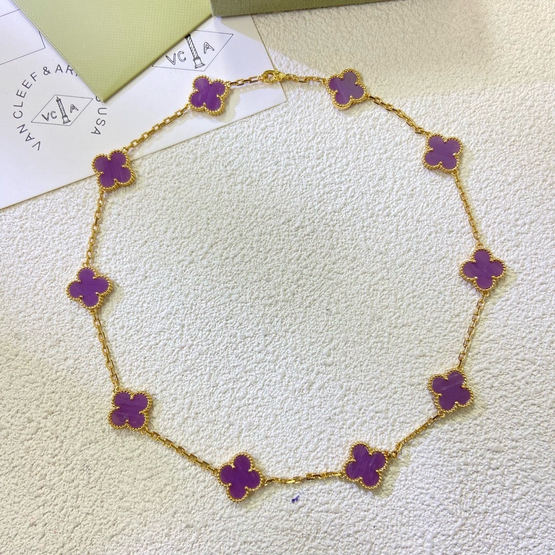 [Cadisa]CLOVER 10 MOTIFS  PURPLE VIOLET  NECKLACE